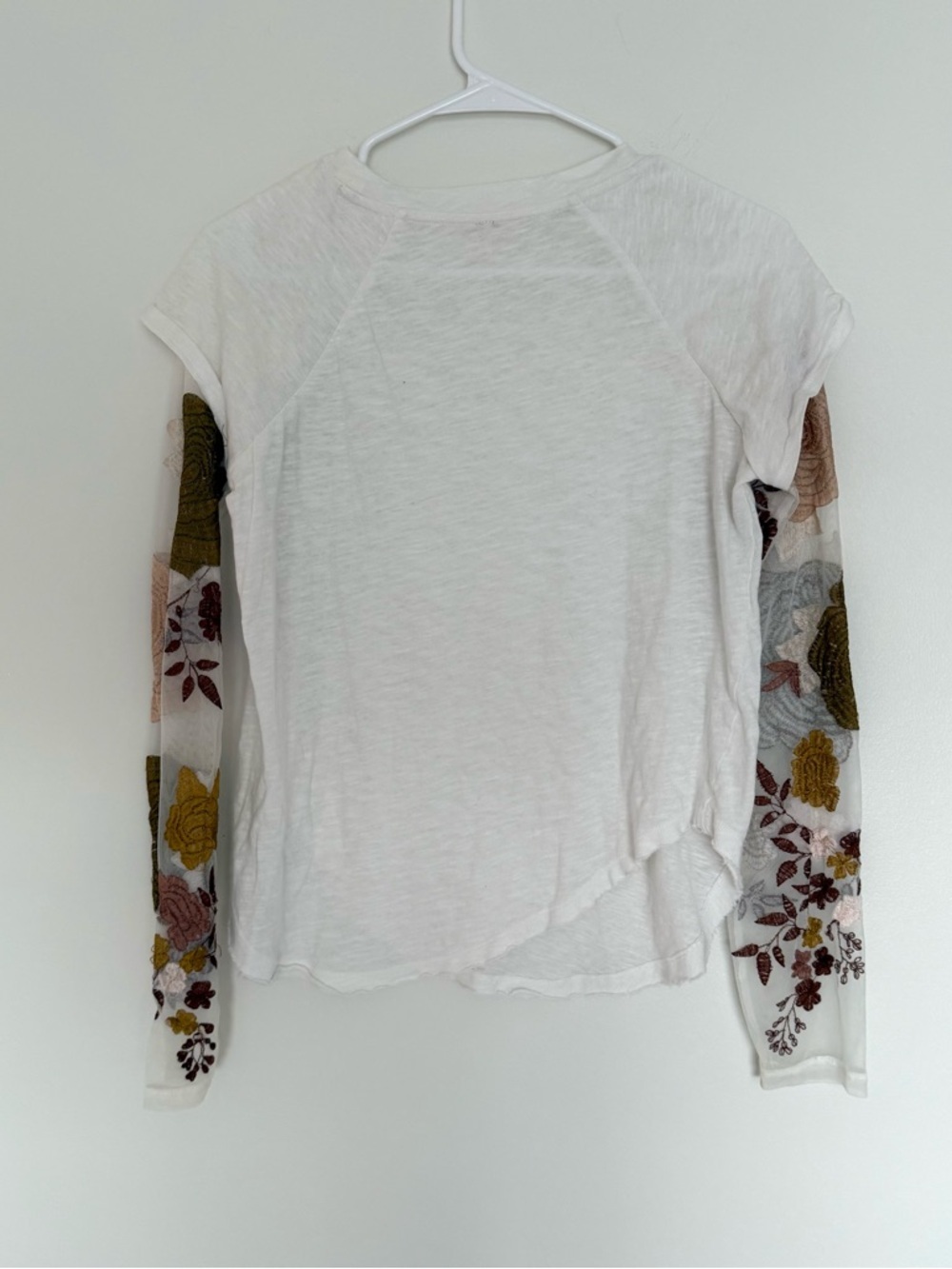 Free People Take Me Away White Twofer Top Embroidered Floral Sleeves - Picture 9 of 9